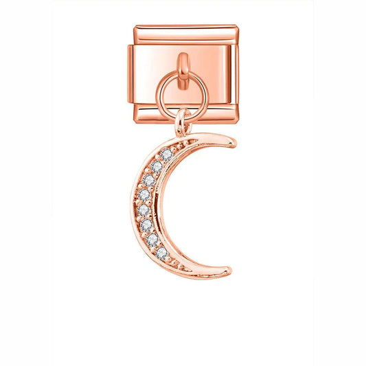 Moon with White Stones, on Rose Gold