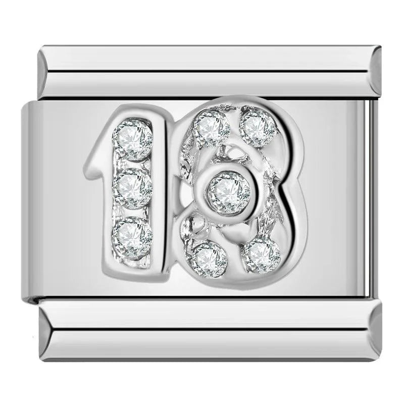 Number 18 in Silver and White Stones