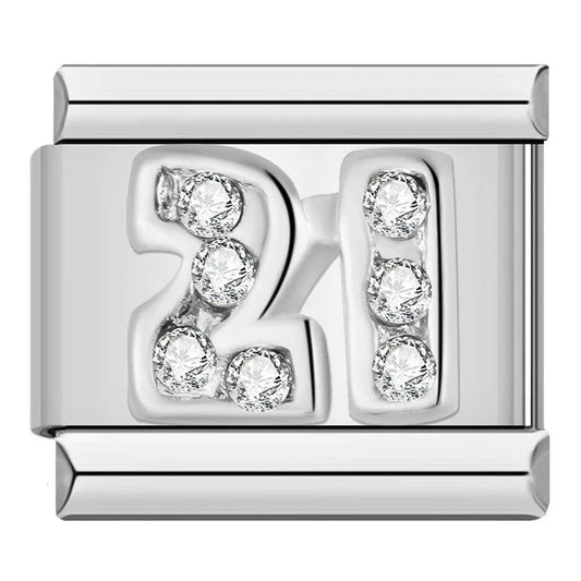 Number 21 in Silver and White Stones