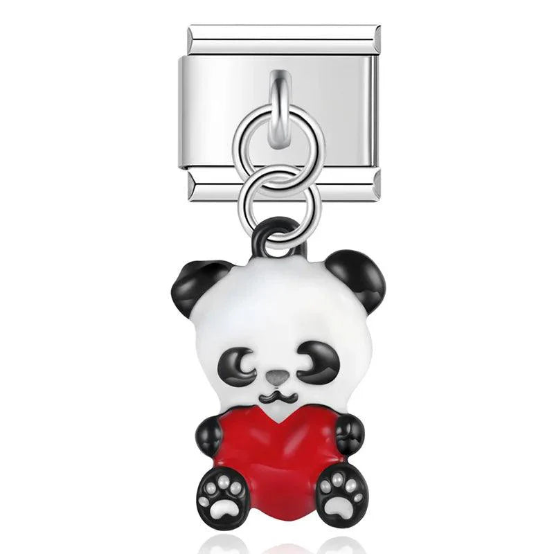 Panda with Red Heart, on Silver