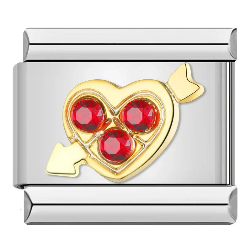 Pierced Heart with Gold Arrow and Red Stones