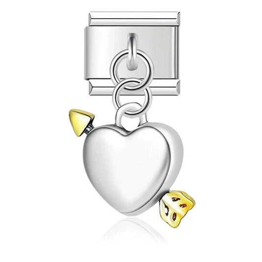 Pierced Silver Heart with Gold Arrow, on Silver