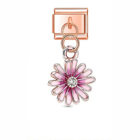 Pink Daisy with Stone, on Rose Gold