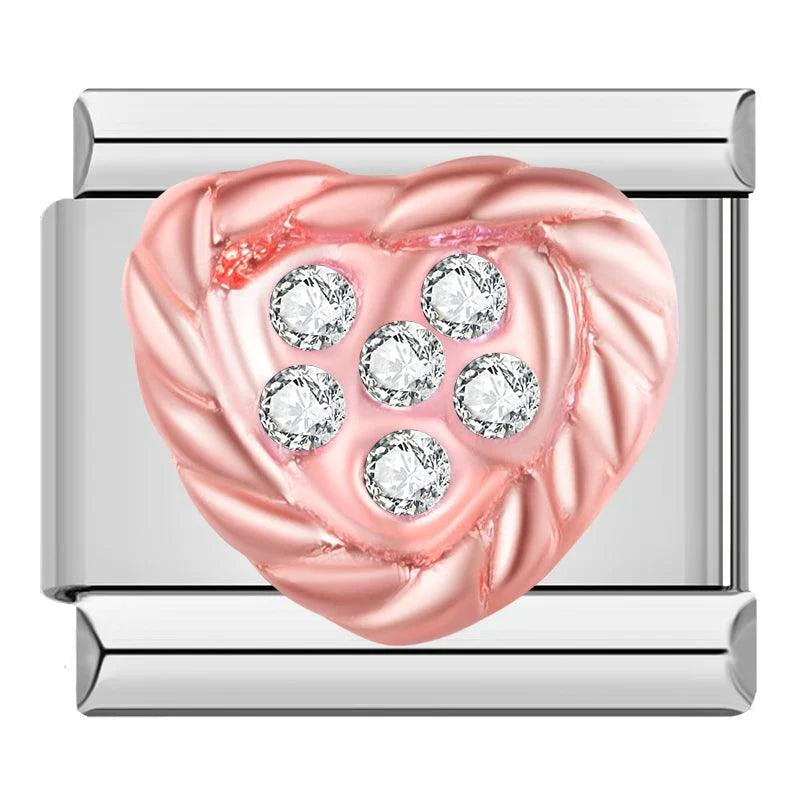 Pink Heart with White Stones, on Silver