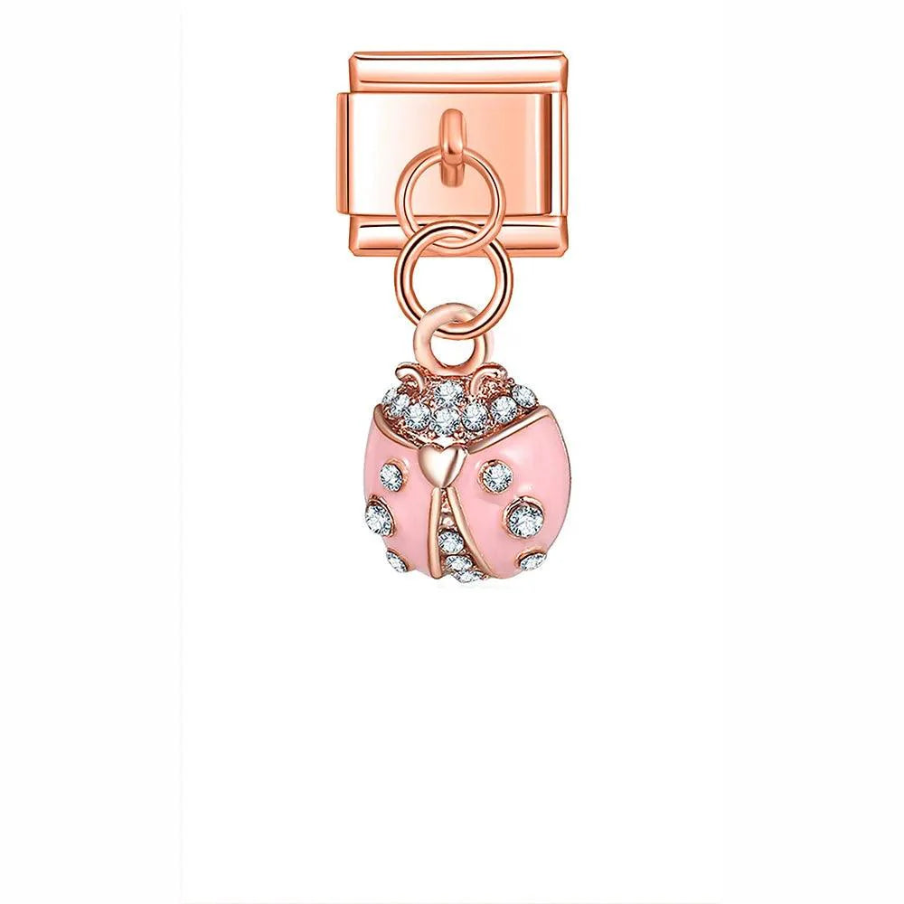 Pink Ladybird with Stones, on Rose Gold