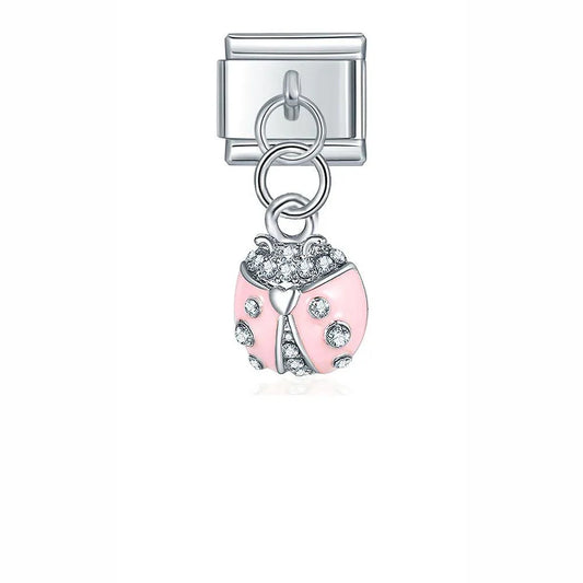 Pink Ladybird with Stones, on Silver