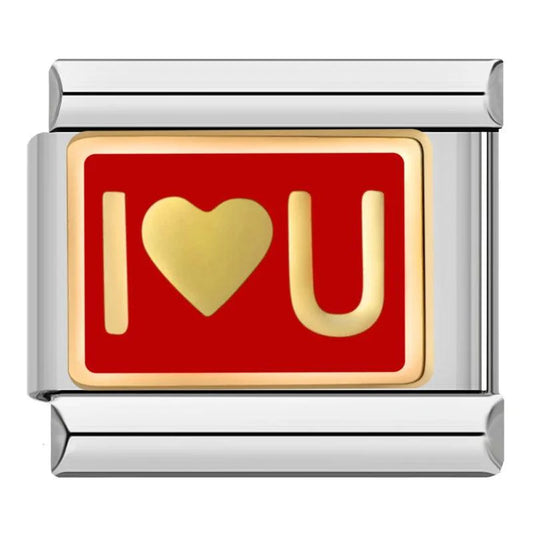 Plate, Red and Gold, I Love U, on Silver