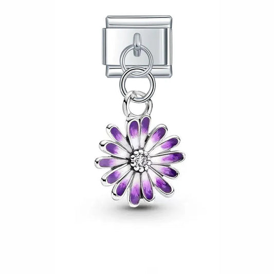 Purple Daisy with Stone, on Silver