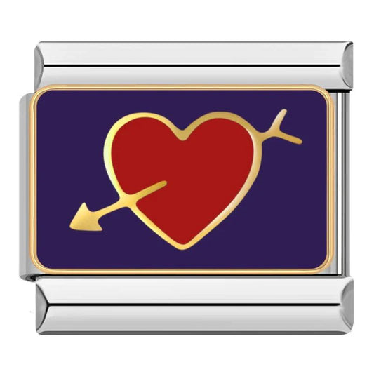 Purple Plate, Red Heart Pierced with Gold Arrow, on Silver