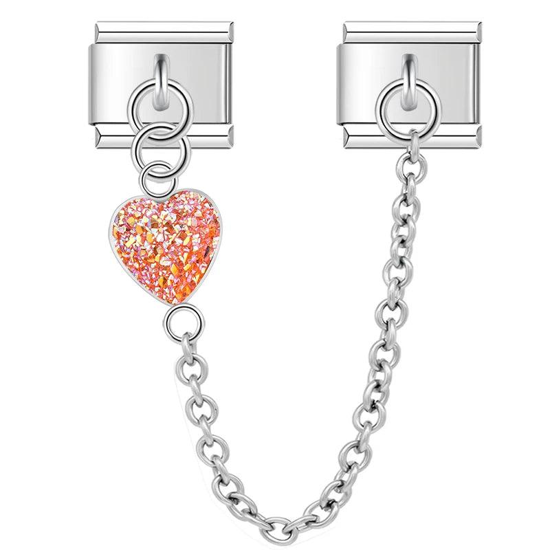 Red Heart, Double Linked Charms, on Silver