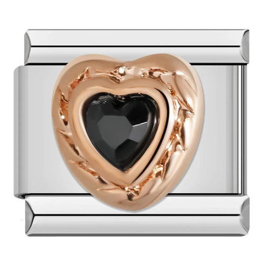 Rose Gold Heart with Black Stone