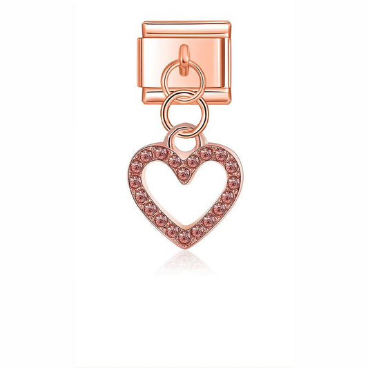 Rose Gold Heart with Stones, on Silver