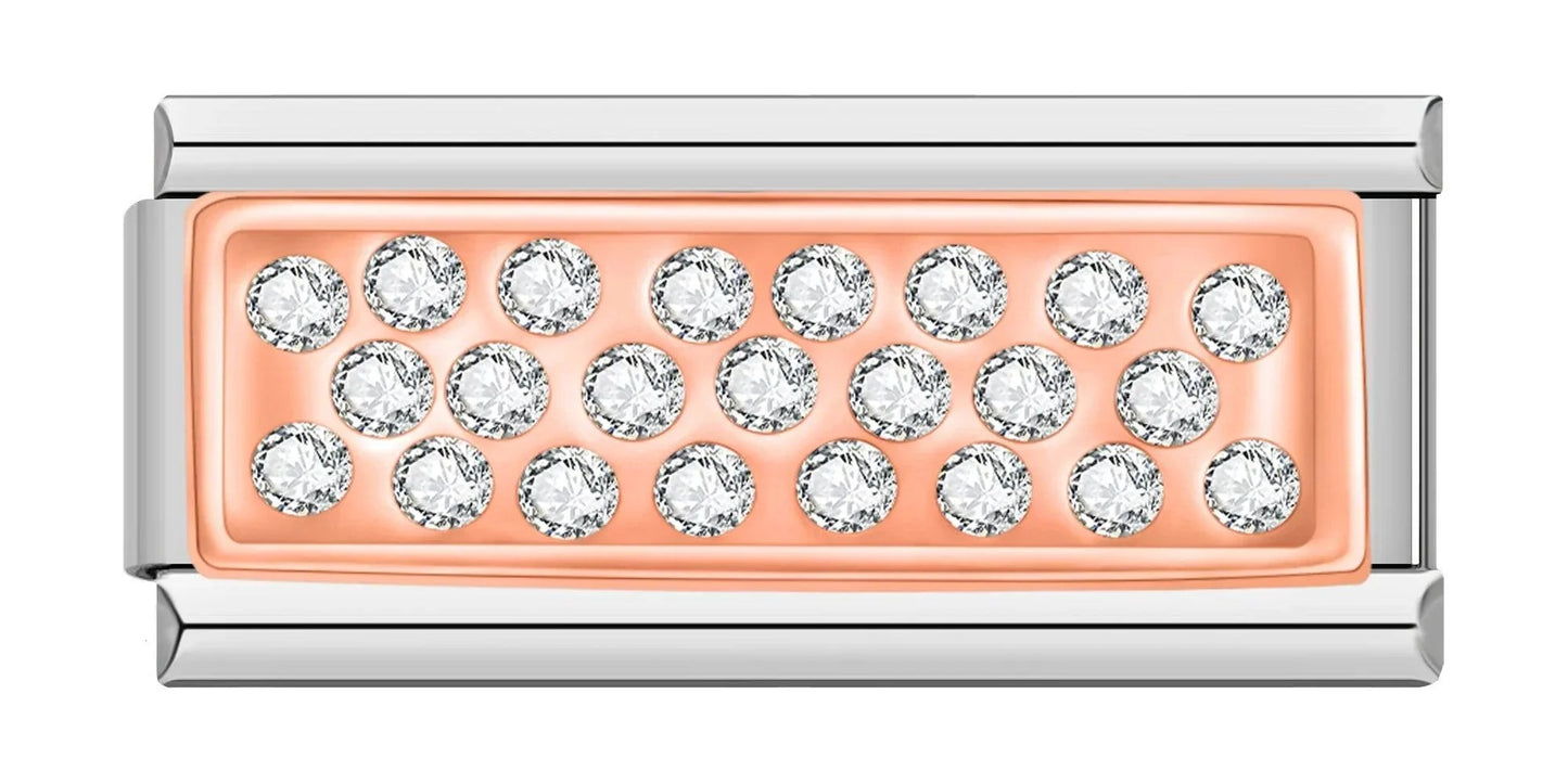 Rose Gold Plate with White Stones, Double, on Silver