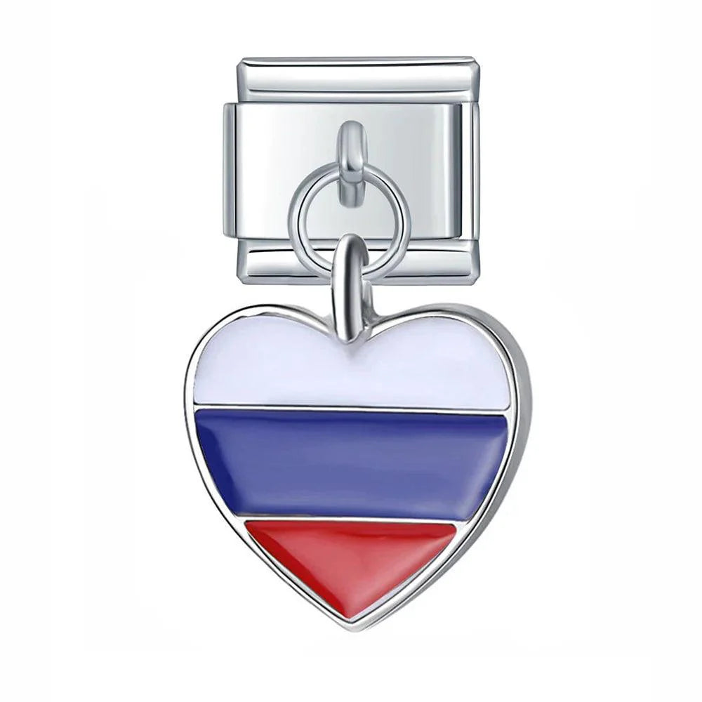 Russia Heart Flag, on Silver