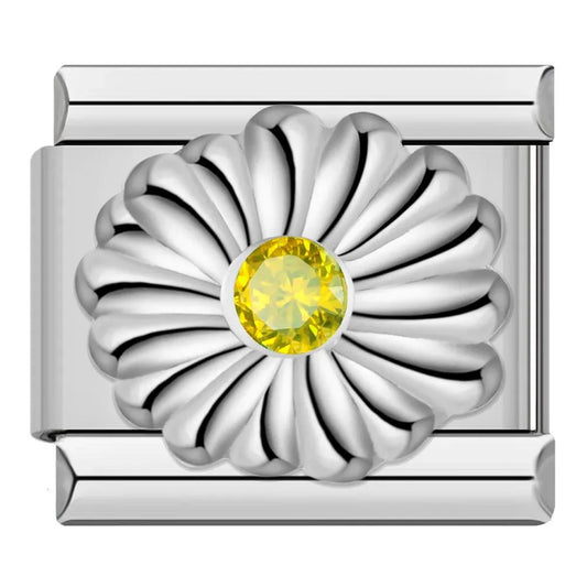 Silver Daisy with Yellow Stone Heart