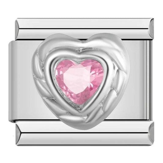 Silver Heart with Large Pink Stone, on Silver