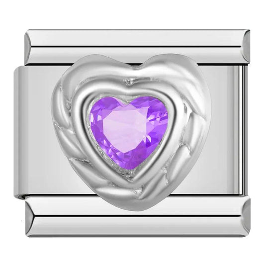 Silver Heart with Large Purple Stone on Silver