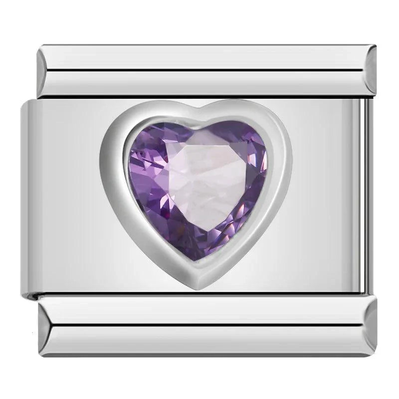 Silver Heart with Purple Stone, on Silver