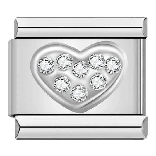 Silver Heart with White Stones, on Silver