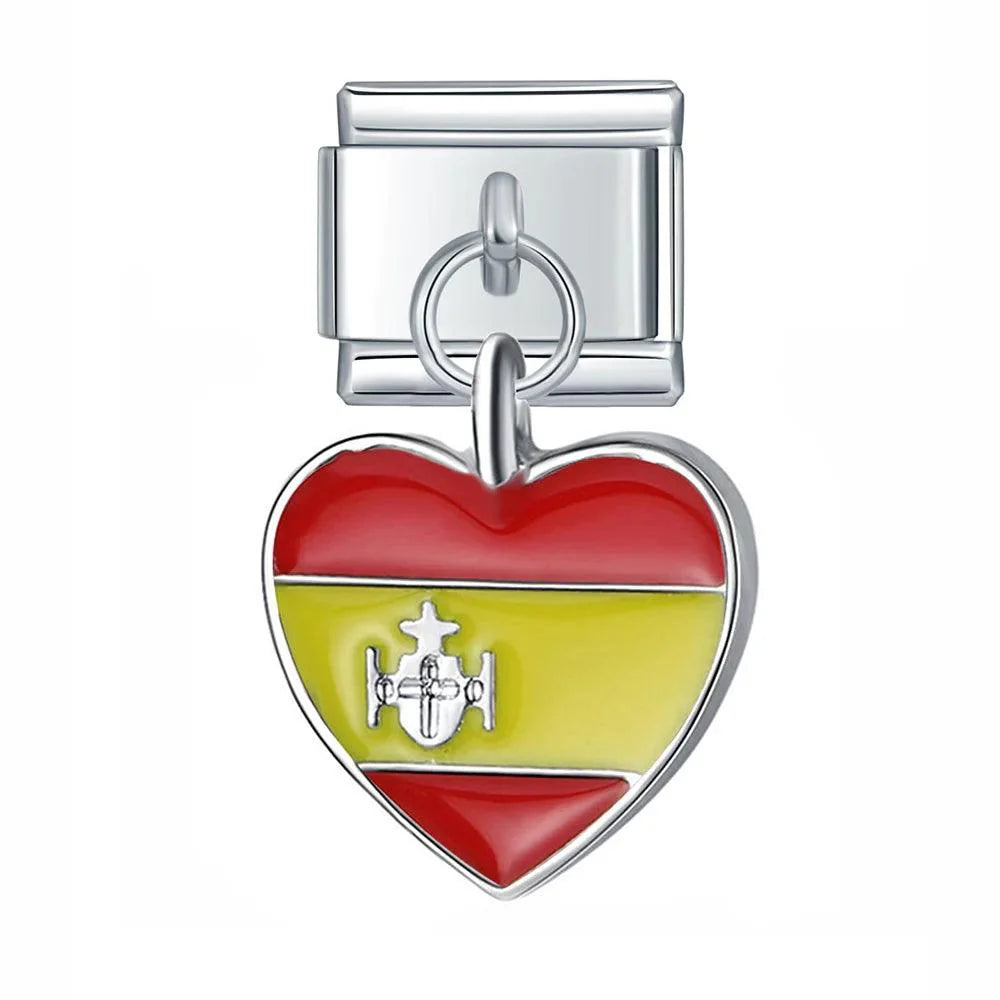 Spain Heart Flag, on Silver