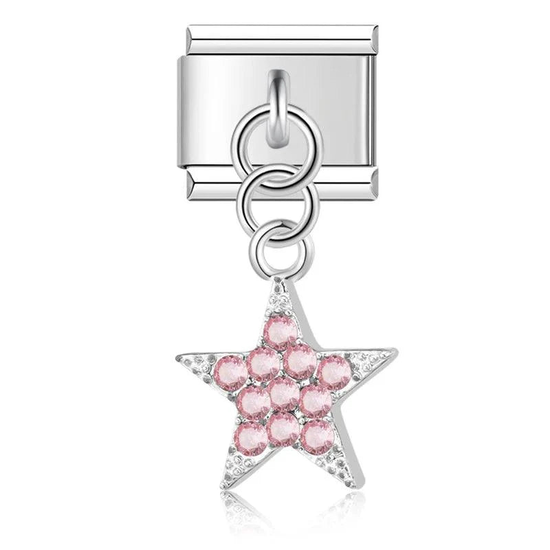 Star with Pink Stones, on Silver