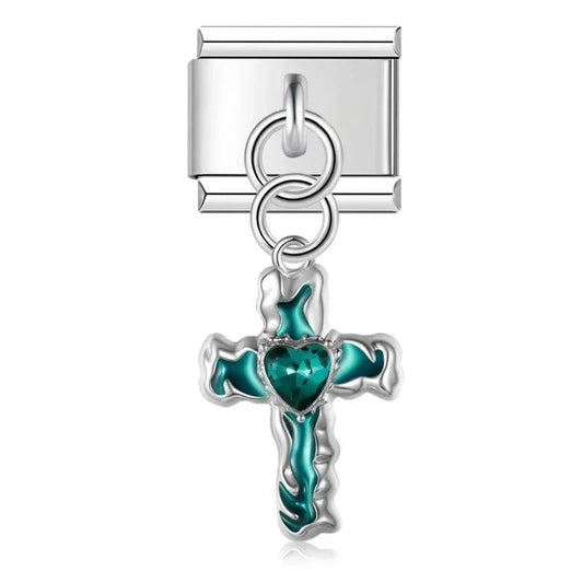 Turquoise Cross with Heart, on Silver