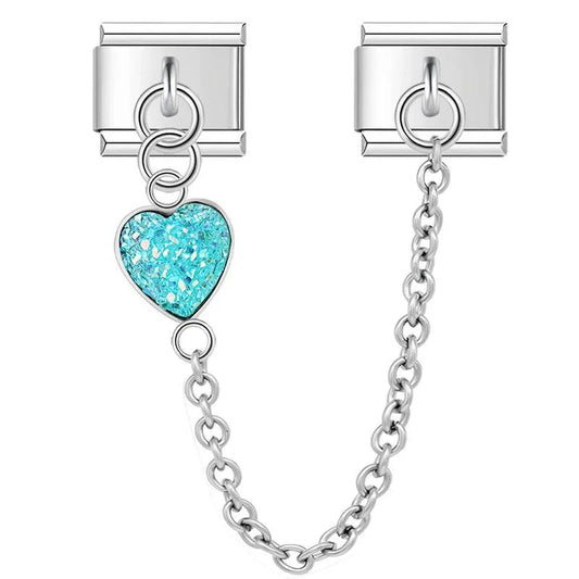 Turquoise Heart, Double Linked Charms, on Silver