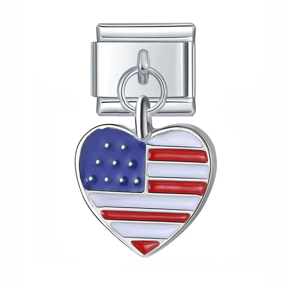 United States Heart Flag, on Silver