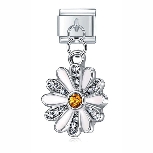 White Flower with Stones, on Silver