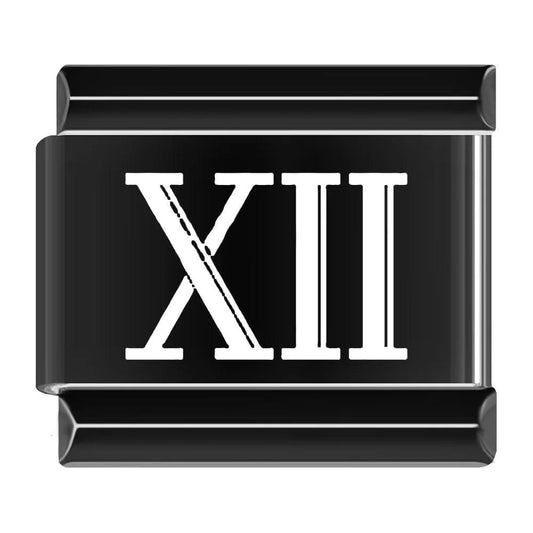 XII, Roman Numeral, on Black